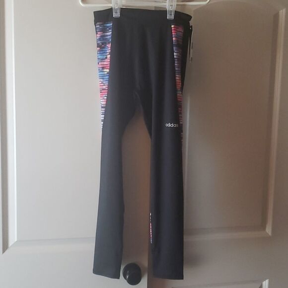 Adidas Girls Climalite Black Multicolor Leggings Girls Sz XL 16 New Style AK4654 - Picture 1 of 5